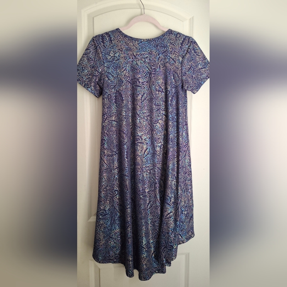 Lularoe metalic carly swing short sleeve mididress size xxs baggy colorfull - Picture 3 of 7